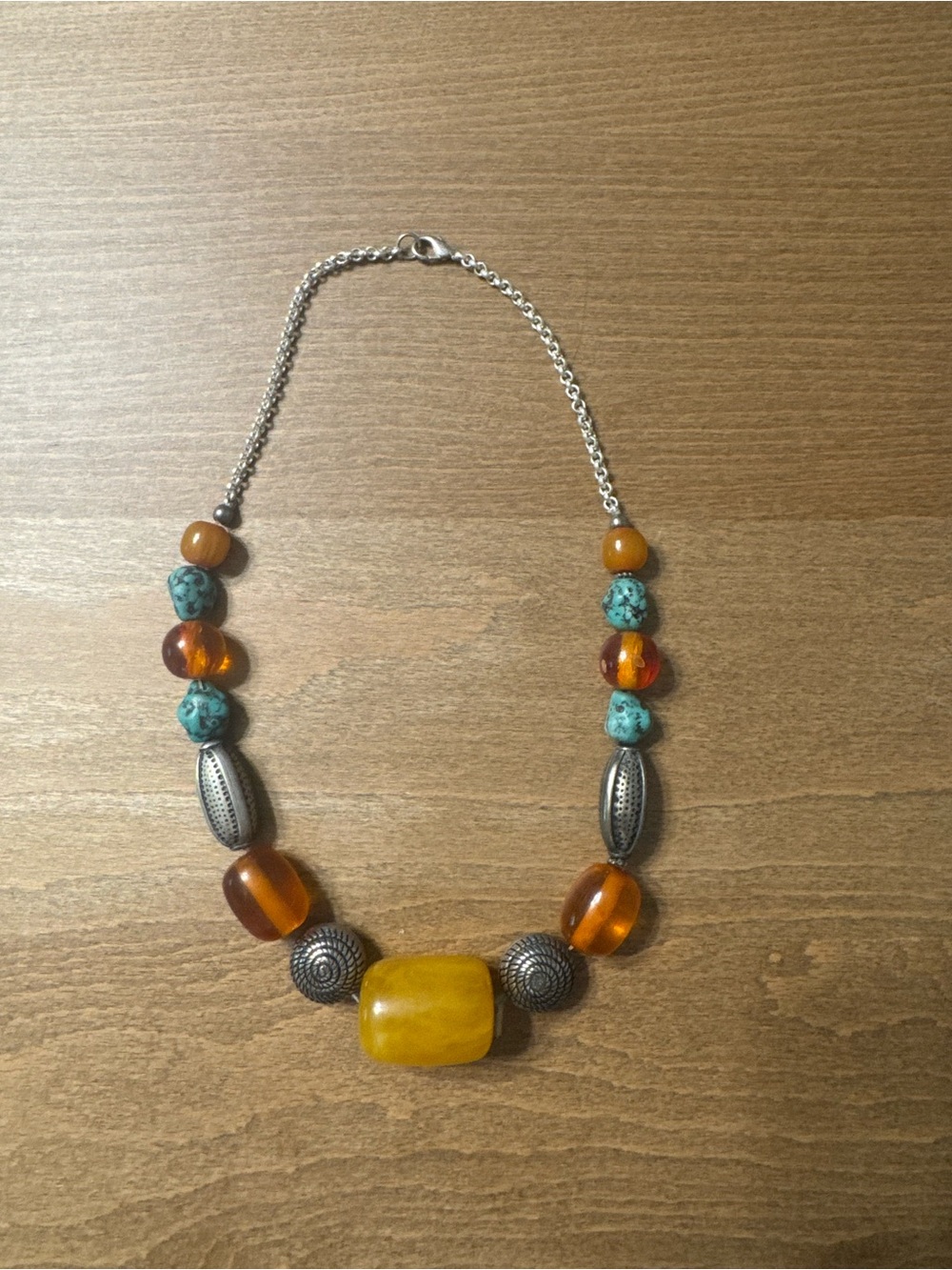 Bohemian Yellow Amber & Turquoise Beaded Necklace